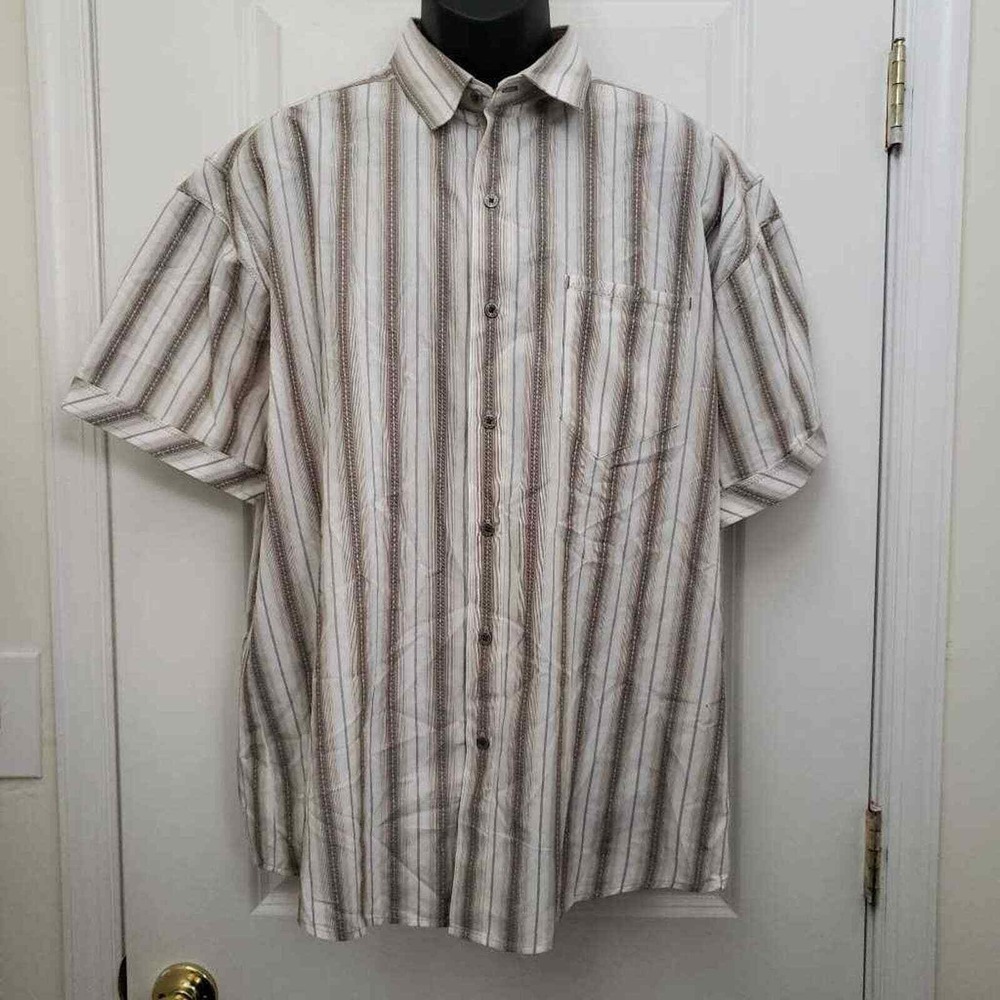 Kuhl Mens‎ Button Front Shirt Brown White Striped Short Sleeves Cotton Blend XL